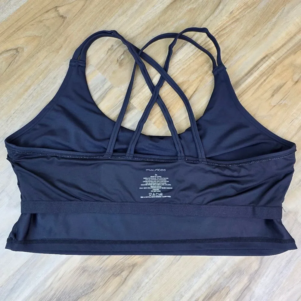 💇‍♀️Maurices Black Strappy Crop Sports Bra Sleeveless Top Size 3X